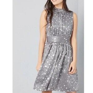 ModCloth metallic silver star mock neck dress 14 large